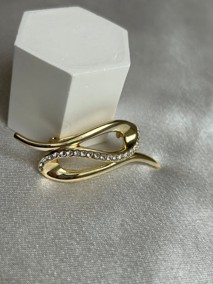 Broche vintage doré et strass signée « A »
