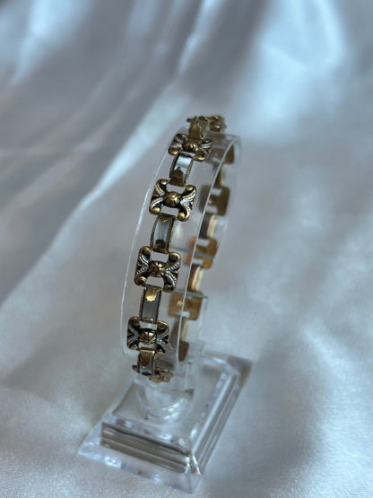 Bracelet vintage en or de Tolède fleur doré noir nacré