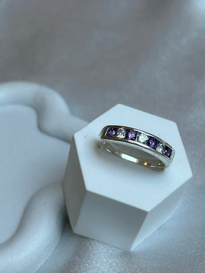 Bague strass violet et transparent taille 57