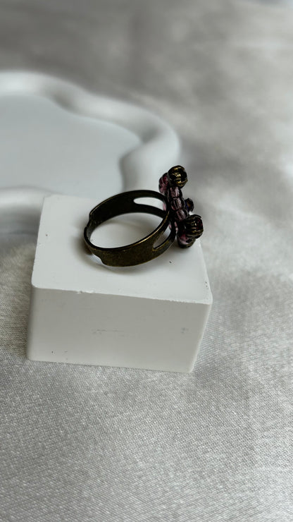 Bague vintage atypique bronze et perles violettes