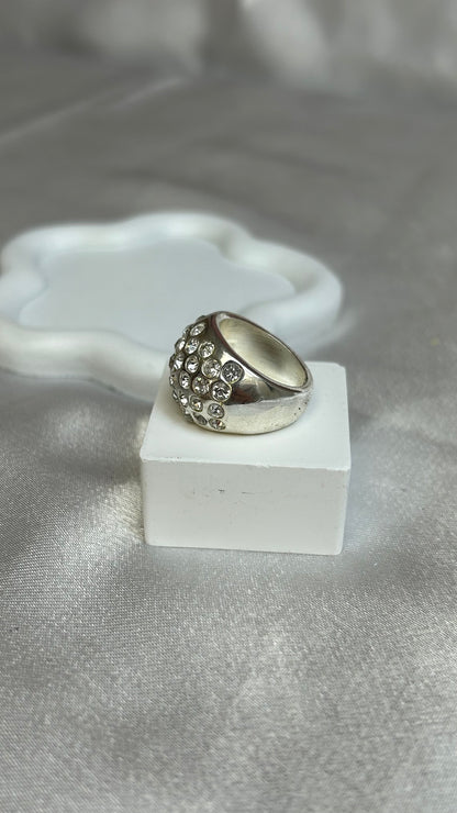 Bague vintage argenté et strass taille 55