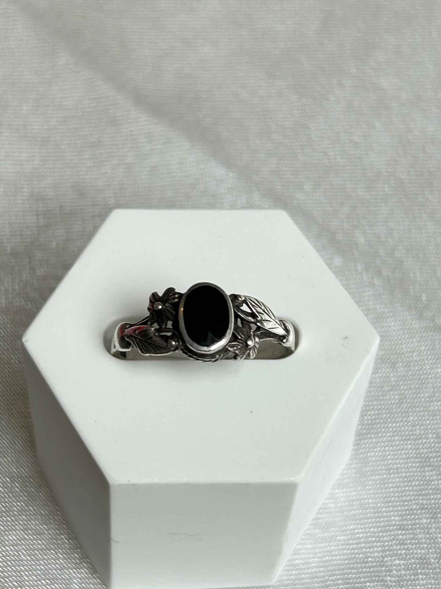 Bague vintage en argent taille 56 et pierre noir