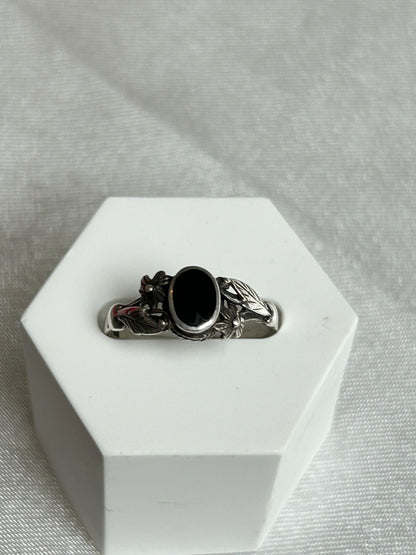 Bague vintage en argent taille 56 et pierre noir