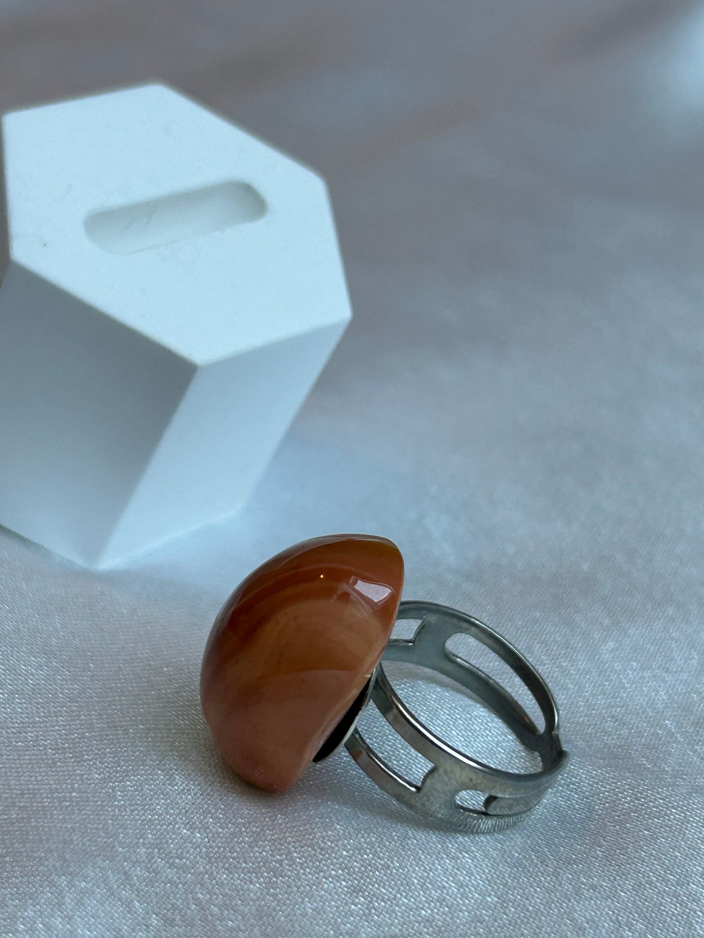 Bague vintage ajustable et pierre brune