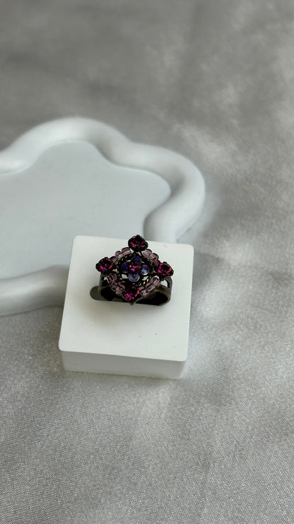 Bague vintage atypique bronze et perles violettes