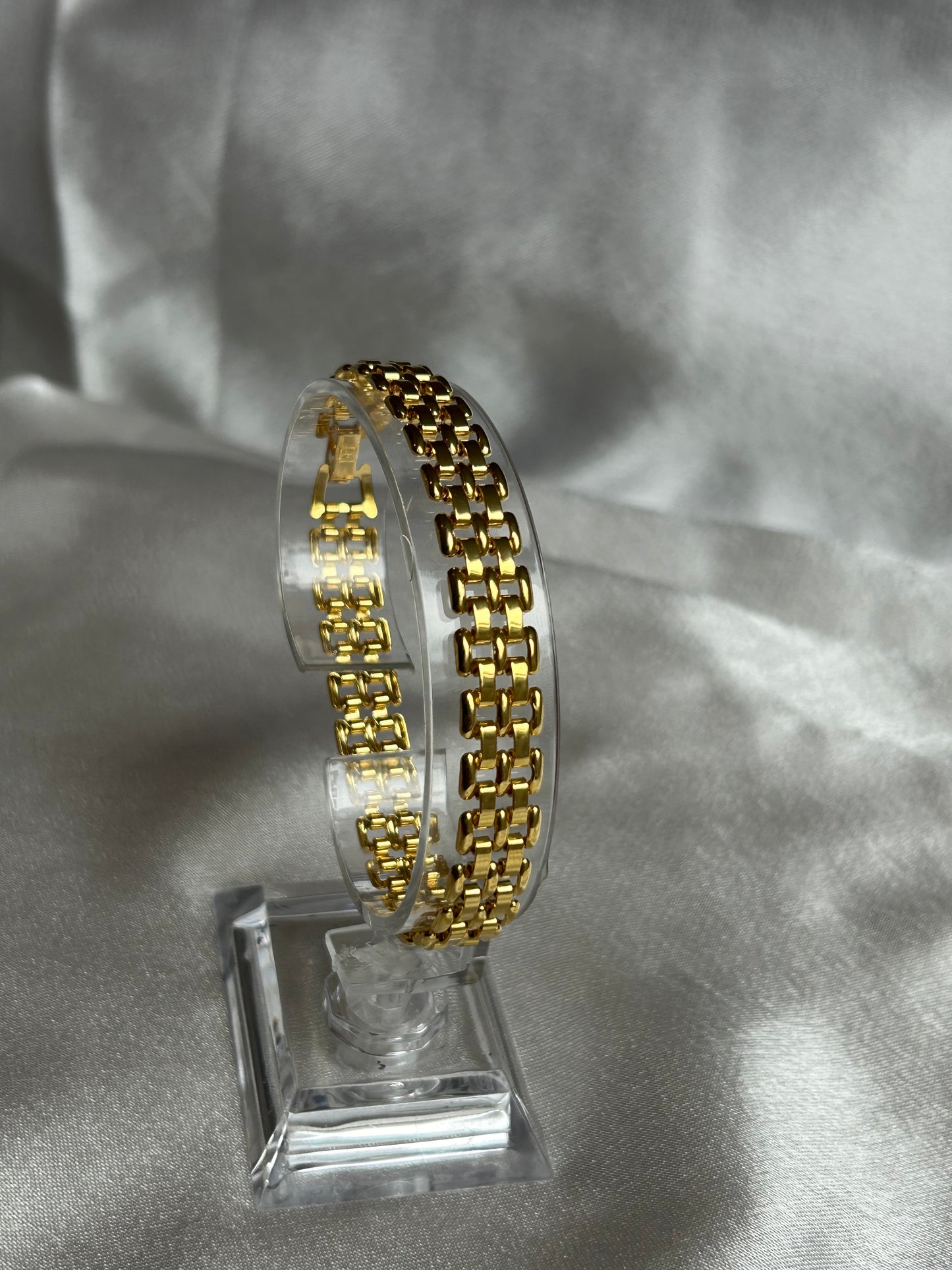 Bracelet vintage grosse maille YR doré