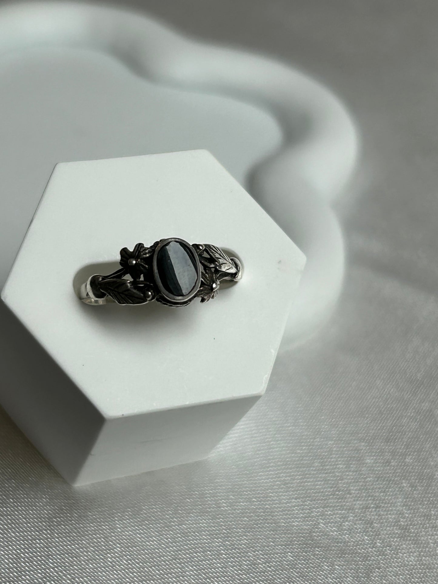 Bague vintage en argent taille 56 et pierre noir