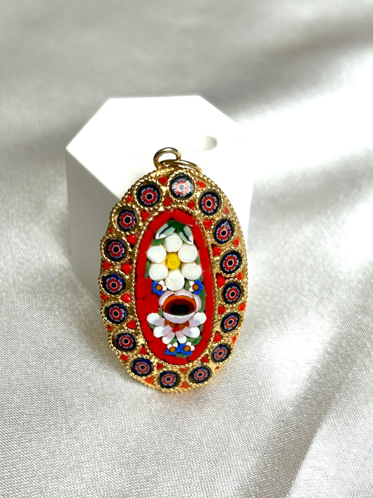 Pendentif atypique vintage doré micro mosaïques plaqué or