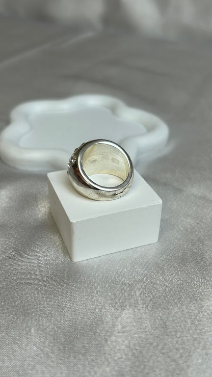 Bague vintage argenté et strass taille 55