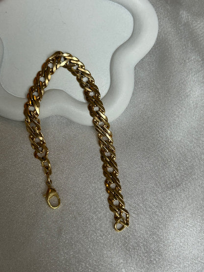 Bracelet style maille anglaise en plaqué or grosses mailles plates