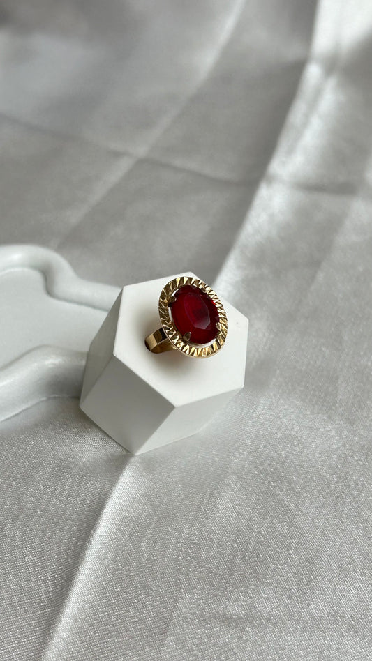Bague vintage et grosse pierre ovale rouge taille 54