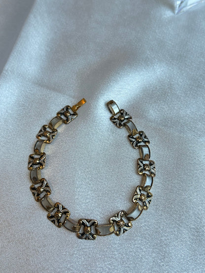 Bracelet vintage en or de Tolède fleur doré noir nacré