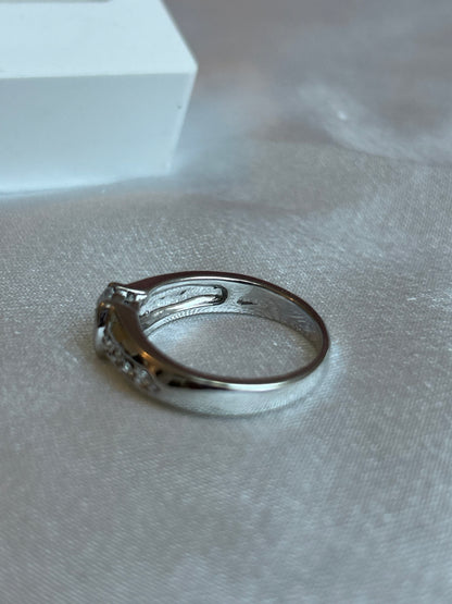 Bague argenté vintage à strass taille 58 poinçon triangle