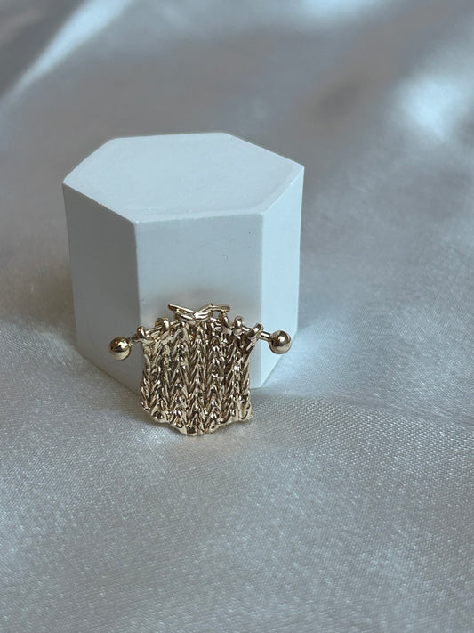 Broche vintage « tricot » atypique doré
