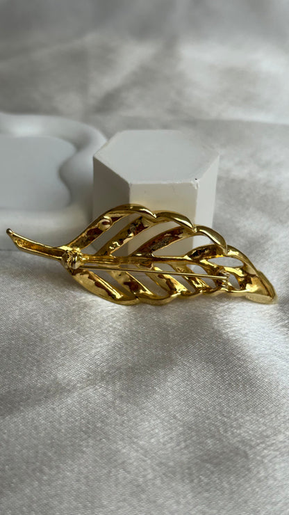 Broche vintage feuille et strass