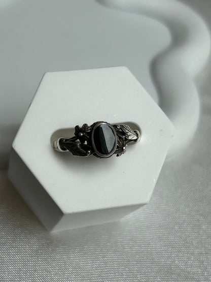 Bague vintage en argent taille 56 et pierre noir