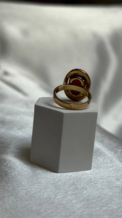 Bague vintage et grosse pierre ovale rouge taille 54