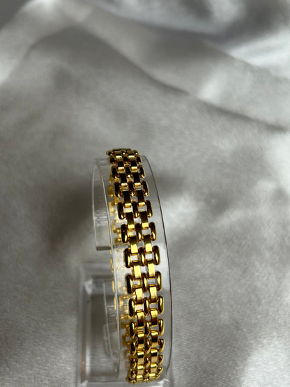 Bracelet vintage grosse maille YR doré