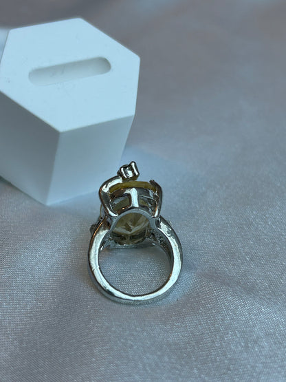 Bague vintage strass jaune et transparent taille 49