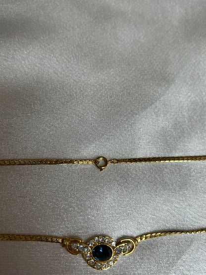 Collier vintage doré et pierre bleu avec strass