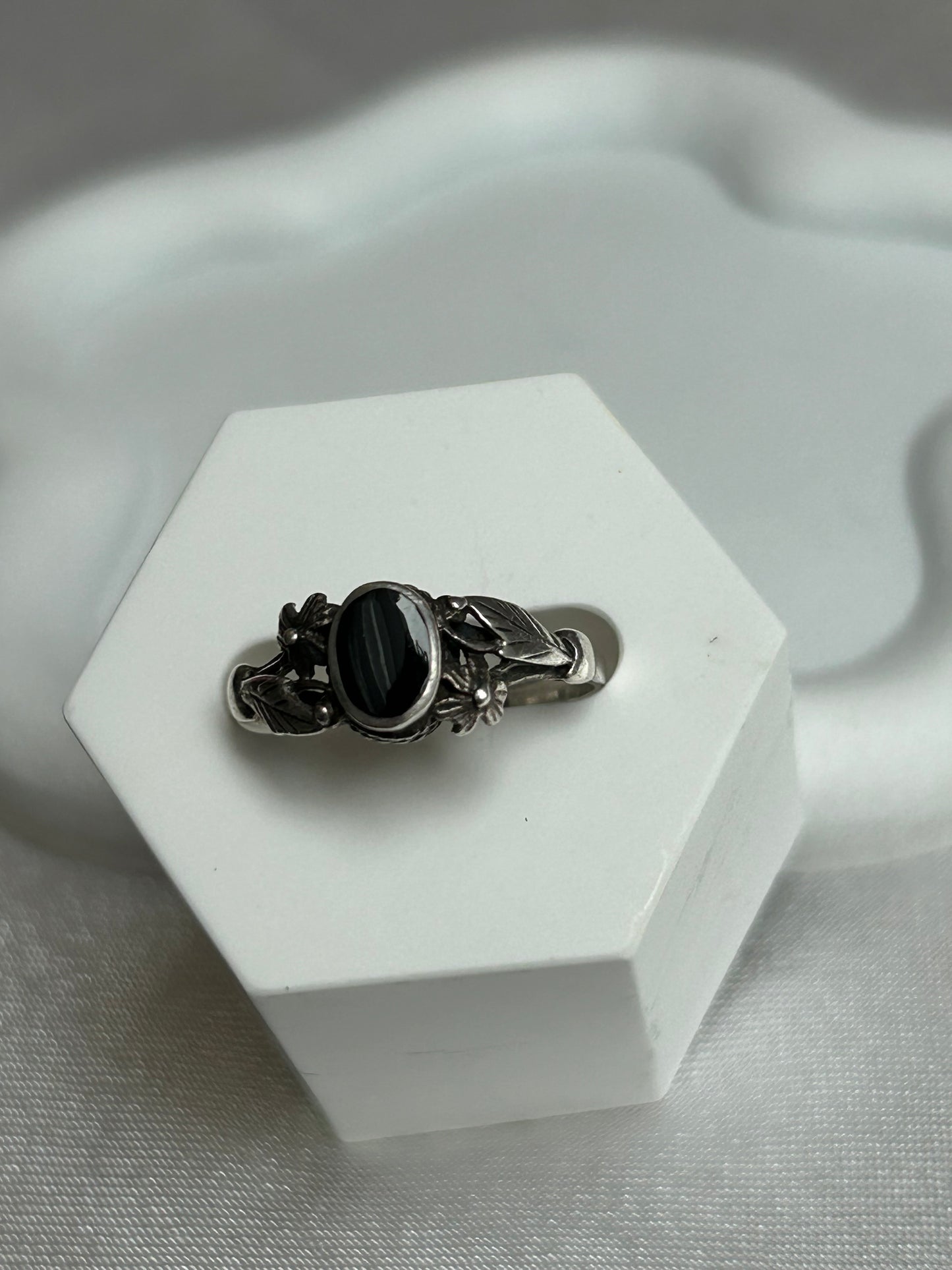 Bague vintage en argent taille 56 et pierre noir