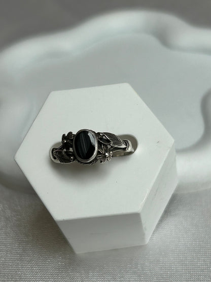 Bague vintage en argent taille 56 et pierre noir
