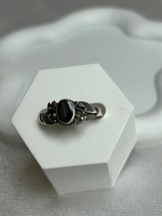 Bague vintage en argent taille 56 et pierre noir