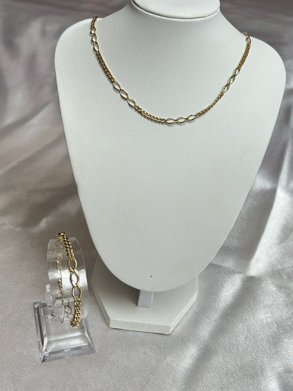 Parure vintage en plaqué or collier et bracelets 3 ovales entrelacées