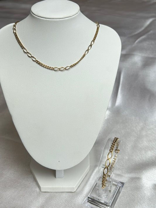 Parure vintage en plaqué or collier et bracelets 3 ovales entrelacées