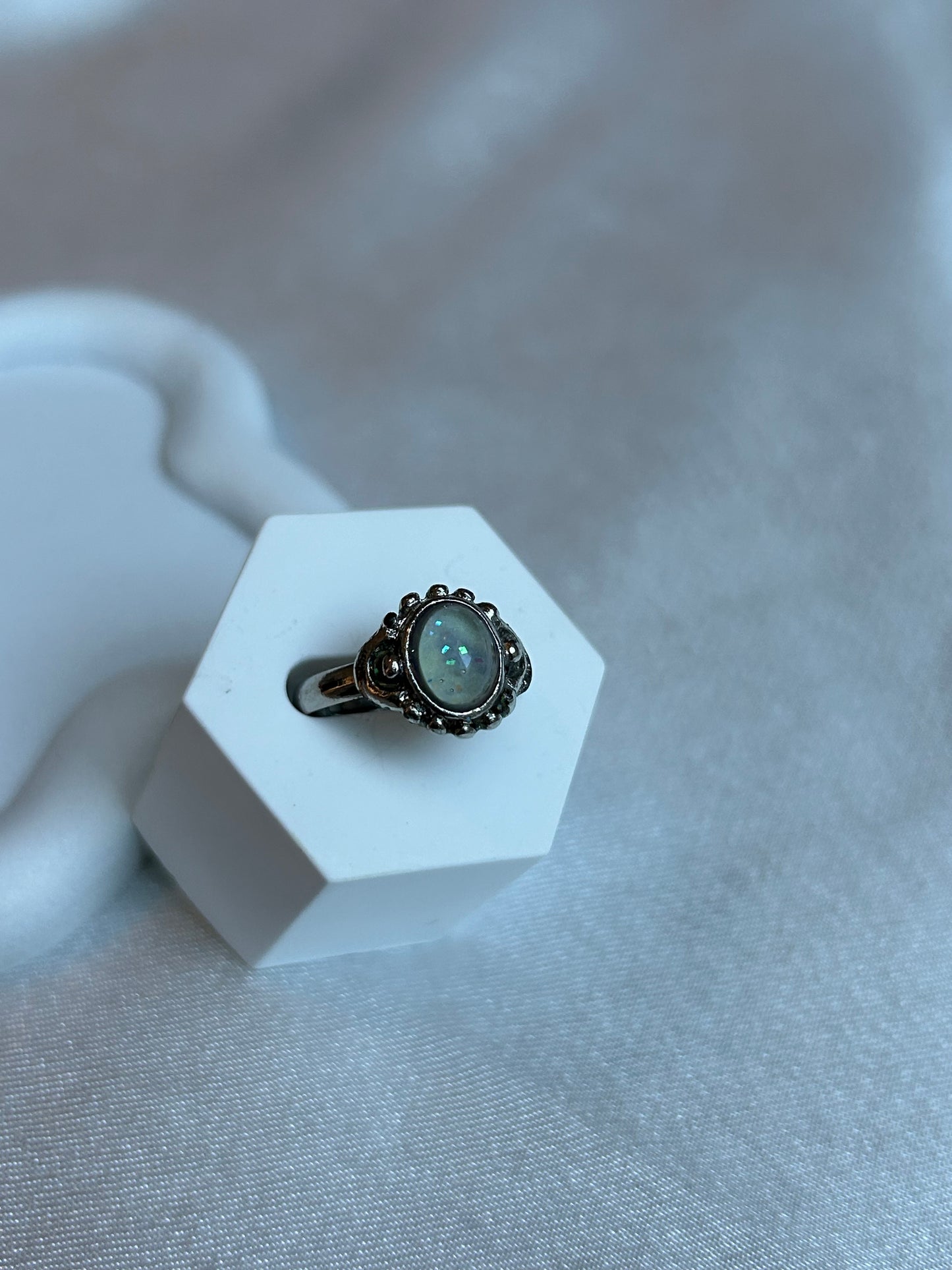 Bague vintage galaxy argenté brillant taille ajustable