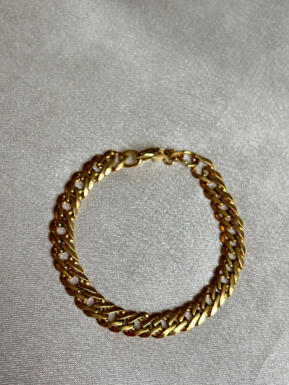 Bracelet style maille anglaise en plaqué or grosses mailles plates