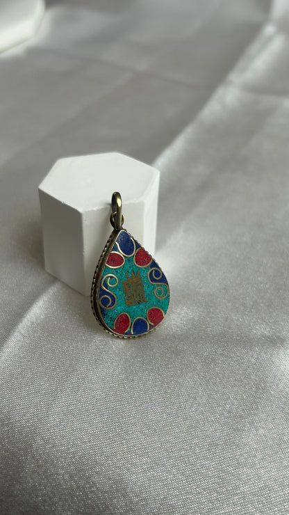 Pendentif vintage argenté et bleu
