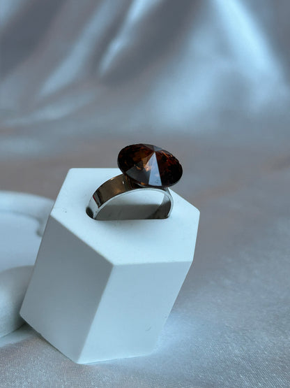 Bague vintage ajustable argenté et strass brun