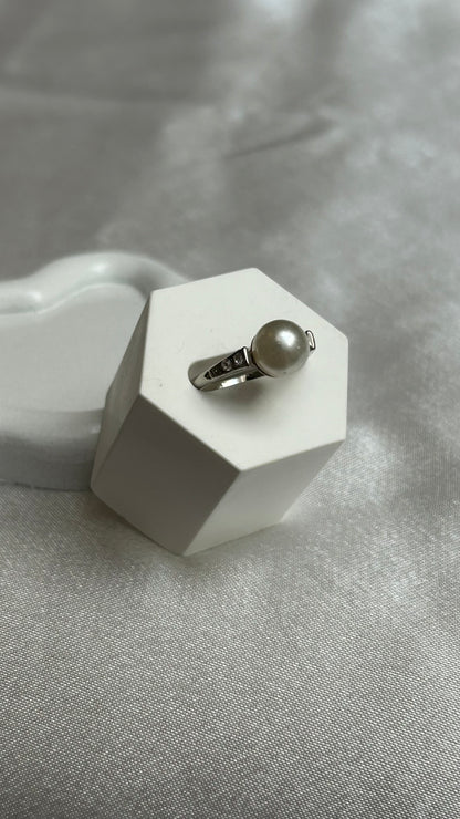 Bague argenté et perles avec strass taille 50