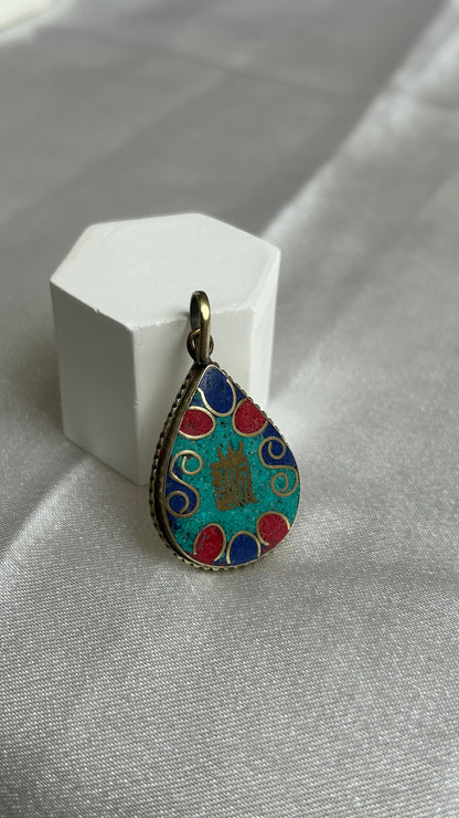 Pendentif vintage argenté et bleu