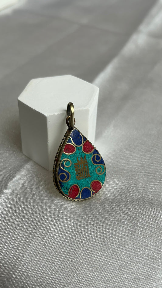 Pendentif vintage argenté et bleu