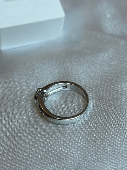 Bague argenté vintage à strass taille 58 poinçon triangle