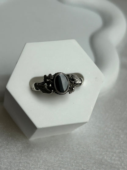 Bague vintage en argent taille 56 et pierre noir