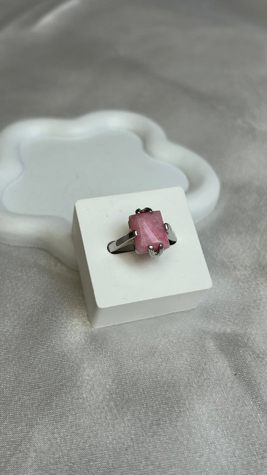 Bague vintage argenté et pierre rose taille 55