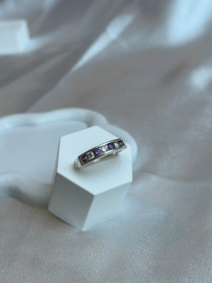 Bague strass violet et transparent taille 57