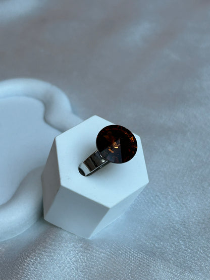 Bague vintage ajustable argenté et strass brun