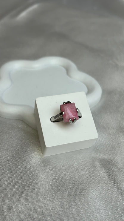 Bague vintage argenté et pierre rose taille 55