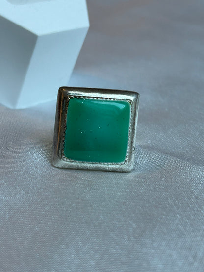Bague vintage argenté et verte ajustable