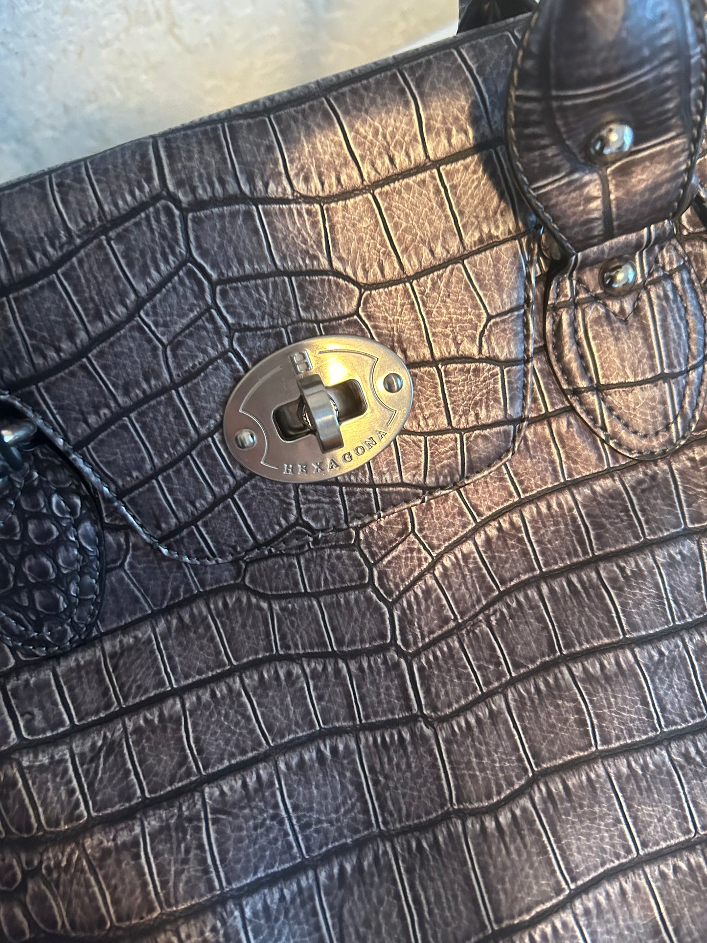 Sac vintage HEXAGONA gris noir femme