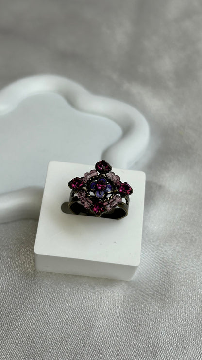 Bague vintage atypique bronze et perles violettes