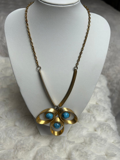 Jolie collier vintage fantaisie doré et pierre turquoise