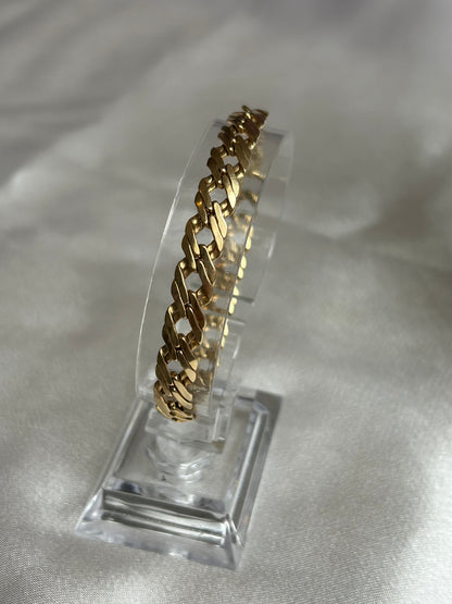 Bracelet style maille anglaise en plaqué or grosses mailles plates