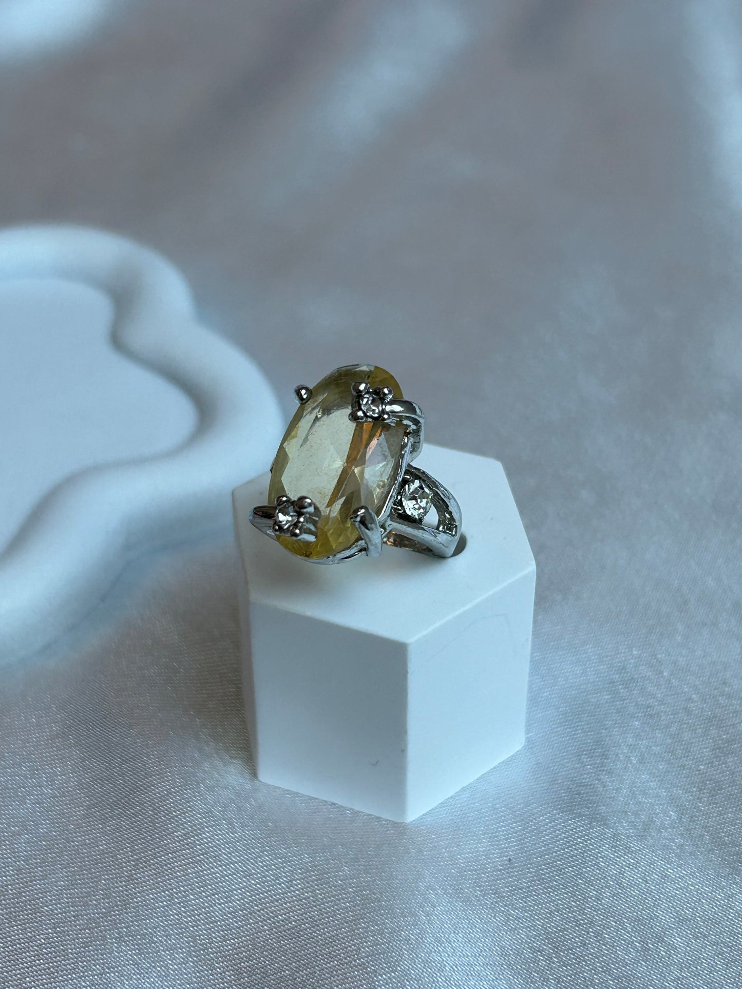 Bague vintage strass jaune et transparent taille 49