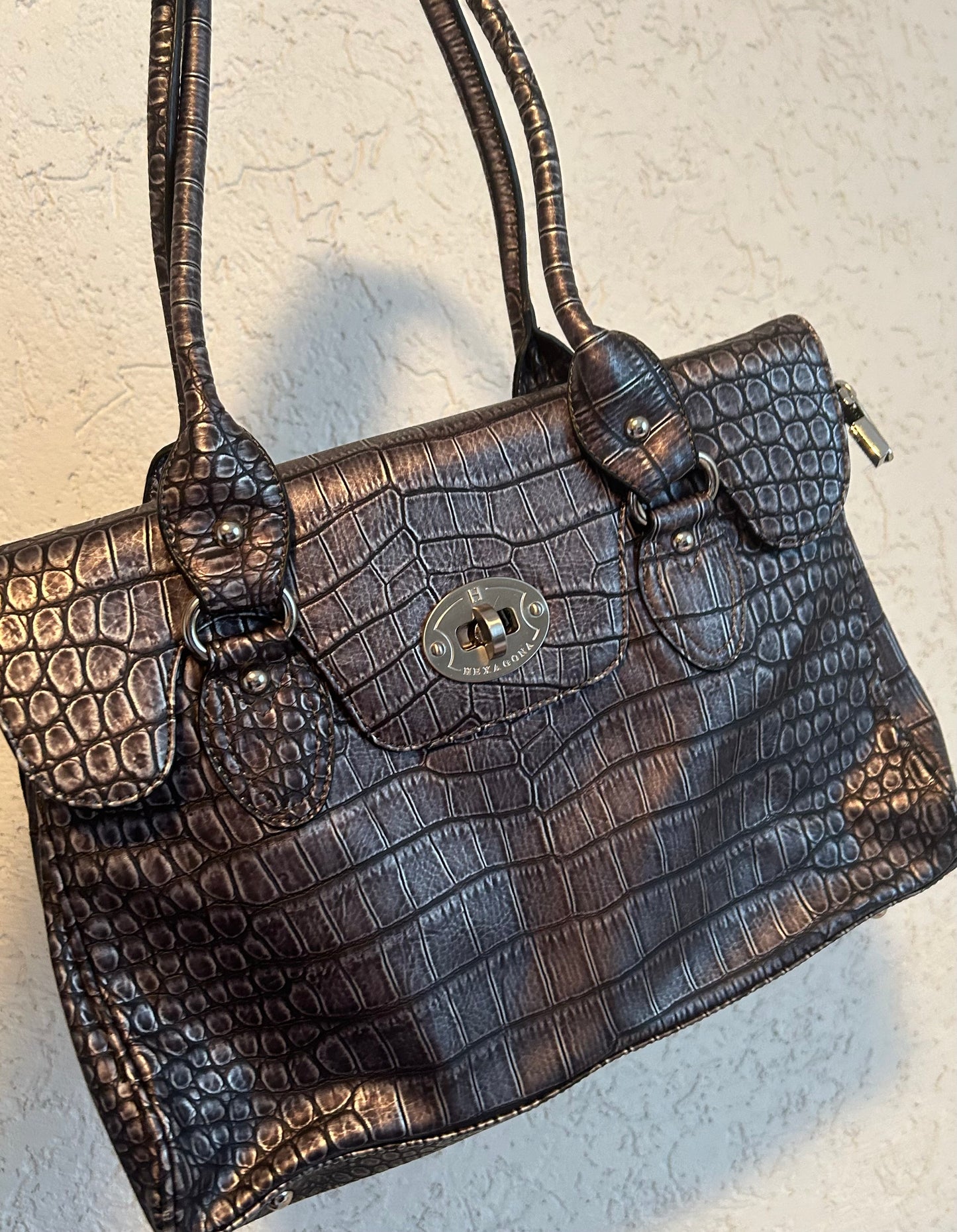 Sac vintage HEXAGONA gris noir femme