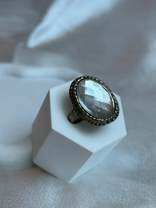 Bague vintage doré et gros strass rond taille 51